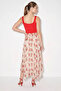 Women's Lined Elastic Waist Floral Patterned Asymmetrical Cut Crush Effect Chiffon Skirt De Red - 5