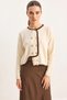 Women's Gold Button Detailed Asymmetrical Cut Knitwear Cream Cardigan - 4