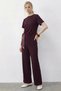 Women's Scarf Tie Detailed T-Shirt High Waist Burgundy Bottom Top Set - 2
