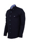 Men's Navy Blue Color 97% Cotton Lycra Long Sleeve Sports Shirt with Contrast Detail on Sleeves and Collar - 4