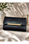 Women's Gold Metal Detailed Multi-Compartment Wallet with Flap