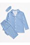 Boy's Suede Fabric Blue Piti Check Shirt Collar Buttoned Long Sleeve Winter Pajama Set - 2