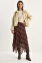 Women's Plaid Patterned Wrinkled Effect Lined Midi Chiffon Skirt De Brown - 5