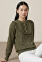  Hakim Yaka Ruffle Detail Ribbed Buttoned Knitted Jacquard Combed Cotton Long Sleeve Women's Blouse & Hijab Blouse - - 3