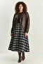 Women's Plaid Patterned Pocket Detailed A-Line Long Navy Blue and White Skirt - 7