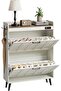 Shoe Cabinet with Deodorization Function, Freestanding Shoe Storage Organizer with 2 Flip-Drawers, Side Hooks & Back-Stopper Countertop, 12mm&15mm Thick MDF Shoe Rack for Entryway Hallway