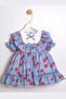 Girl's Cherry Patterned Ruffle Dress Blue