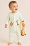 Unisex Baby Cute Giraffe and Lion Patterned Green Snap-On Jumpsuit