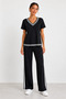 Women's V-Neck Short Sleeve Stripe Detailed Blouse and Trousers Two-Piece Set - 2
