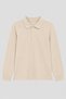 Girls & Boys Unisex Beige 100% Cotton Polo Collar Long Sleeve 2-Piece T-Shirt - 2