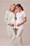 Women's Ecru Floral Patterned Lace Maternity Pajama Set with Dressing Gown - 3