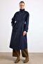 High Collar Cape Detailed Water Repellent Trench Coat Dark Blue 6889