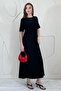 Black Pleated Crew Neck Dress - 3