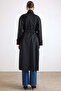 High Collar Cloak Detailed Water Repellent Trench Coat Black 6889 - 7