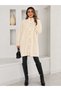 Women's Khaki Stand Collar Button Detailed Soft Textured Plush Knitwear Long Cardigan/Tunic - 2