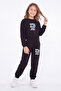 Girl's Crew Neck Short Cut Printed Double Pocket Tracksuit Set - 3