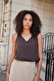 Lycra-Free Stylish Fabric Women's Front and Back V-Neck Sleeveless Jacket Inside Blouse-Coffee - 5