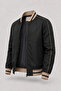 Men's Seasonal Jacket with Contrast Stripe Detail, Ribbed Collar and Cuffs, Black - 5