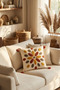 Sun Drop Colorful Drop Motif Punch Embroidered Tasseled Cotton Throw Pillow Cover 42X42 cm