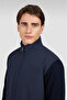 Men's Stand Collar Zipper Closure Jacket with Pocket Detail in Navy Blue - 2