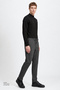 Men's Anthracite Slim Fit Tight-Fitting Tie-Waist Diagonal Patterned Flexible Casual Trousers with Side Pockets - 4