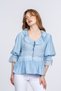 Women's Summer Blue Lace Collar Ruffle and Waist Tulle Lace Detailed Blouse Shirt 70073 - 4