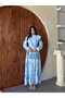 Women's Blue Chokella Fabric Ruffle Detailed Belted Maxi Dress Jen26102 - 3