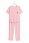 Pink Gingham Patterned V-Neck Teddy Bear Embroidered Short Sleeve Pajama Set - 5