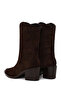 Women's Brown Printed Thick Heeled Suede Leather Cowboy Boots Wf170035Ds - 7