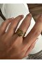 Gold Steel Anti-Tarnish Brown Cat's Eye Wire Ring - 2