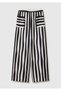 Women's Black-White Cotton Blend Elastic Waist Patterned Wide-Leg Trousers