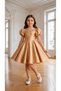 Special Design Pearl Detailed Light Brown Short Sleeve Balloon Sleeve Girls Evening Dress - 2
