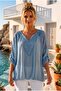 Italian Blue Lace Collar 3/4 Sleeve Lined Elastic Waist Sequined Silk Woven Blouse 65 70 - 5