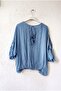 Italian Blue Lace Collar 3/4 Sleeve Lined Elastic Waist Sequined Silk Woven Blouse 65 70 - 4