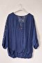 Italian Navy Blue Lace Collar 3/4 Sleeve Elastic Waist Sequined Silk Woven Blouse 65 70 - 4