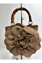 Flora |   Women's Suede Bag Large Floral Bamboo Handle Handbag - 2