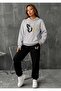 Hooded Sweatshirt 2-Piece Combination Winter Patterned Daisy Butterfly Printed Women's / Girls' Model