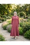 Imported Aerobin Fabric Dress with Button Pockets and Pearl Embroidery on the Sleeves - 2