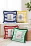 Colorful Striped Sailor Themed 4-Piece Fringed Throw Pillow Cover Set with Sailboat and Lantern Figures - 2
