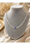 Zircon Stone Waterway Evil Eye Beaded Silver Color Steel Necklace - 2