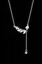 Silver Color Zircon Stone Leaf Figured Dangle Women's Necklace - 5