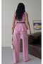 Women's Belt Detailed Gold Buttoned Vest Trouser Set Candy Pink - 4
