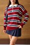 Striped Oversize College Style Polo Collar Sweater