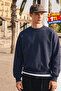 Men's Casual Crew Neck Navy Blue Basic Sweatshirt