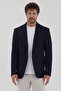 Elvio Men's Navy Blue - Blue Italian Striped Slim Fit Mono Collar Cotton Fabric Sports Blazer Jacket - 6