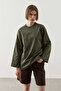 Basic Cotton T-Shirt with Piping Ties Khaki - 5