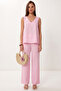 Modal Blouse Trousers Set Lmc0059 Sugar Pink - 2