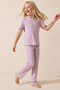 Lilac Heart Patterned Cotton Ribbed Camisole Knitted Pajama Set 26120402 - 4