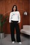 Women's Ted with Written Pink Ribbon Printed Comfortable Fit Crew Neck White Sweatshirt - 2