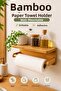 Bamboo Paper Towel Holder with Shelf Wall Mounted Adhesive Screw-On Kitchen Bathroom Organizer Demountable